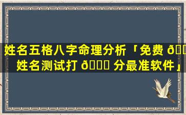 姓名五格八字命理分析「免费 🐠 姓名测试打 🐅 分最准软件」